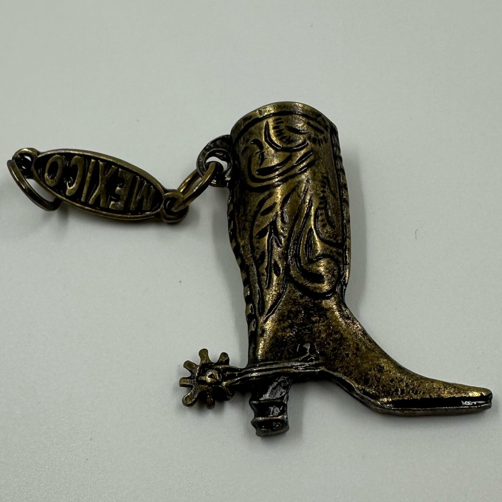 Vintage Brass Boot w Spurs Durango Mexico Keychain